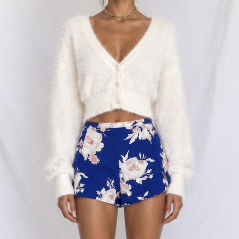 Vintage Y2K 90s Blue Pink Mid Rise Floral Woven Summer Casual Shorts Size XS/S